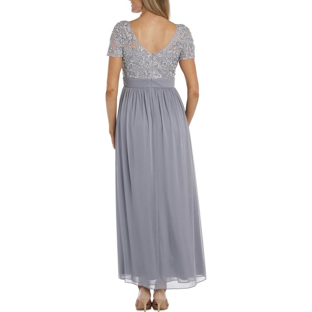 R&M Richards Size 10 NWT Silver Soutache Cascade Floor Length Evening Gown Maxi - Picture 2 of 8